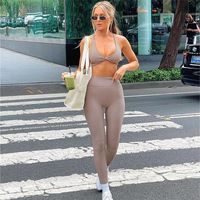 Fitness Daily Yoga Women's Streetwear Solid Color Spandex Polyester Pants Sets Pants Sets sku image 9