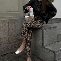 Women's Holiday Daily Streetwear Leopard Full Length Button Casual Pants Skinny Pants main image 3