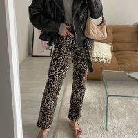 Women's Holiday Daily Streetwear Leopard Full Length Button Casual Pants Skinny Pants main image 1