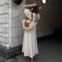 Women's Regular Dress Elegant V Neck Button 3/4 Length Sleeve Solid Color Maxi Long Dress Holiday Daily main image 3