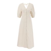 Women's Regular Dress Elegant V Neck Button 3/4 Length Sleeve Solid Color Maxi Long Dress Holiday Daily main image 5