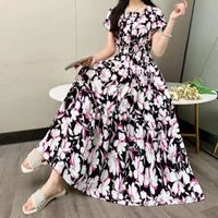Women's Tea Dress Casual Elegant Vacation Boat Neck Elastic Waist Hollow Out Short Sleeve Flower Midi Dress Outdoor Daily main image 3