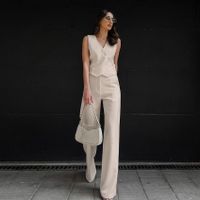 Business Daily Formal Women's Streetwear Solid Color Cotton Hemp Button Pants Sets Pants Sets main image 5