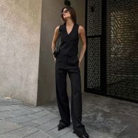 Business Daily Formal Women's Streetwear Solid Color Cotton Hemp Button Pants Sets Pants Sets main image 4