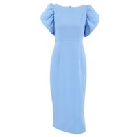 Femmes Robe Fourreau Élégant Col Rond Fermeture Éclair Manche Courte Couleur Unie Maxi Longue Robe Entreprise Du Quotidien Date main image 3