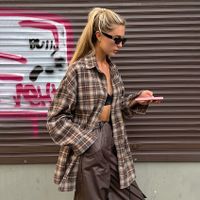 Women's Blouse Long Sleeve Blouses Contrast Binding Streetwear Plaid main image 1