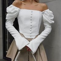 Women's Wrap Crop Top Long Sleeve Blouses Button Elegant Solid Color main image 2