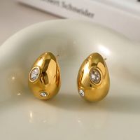 1 Pair Simple Style Classic Style Water Droplets Plating Inlay 316 Stainless Steel  Zircon 18K Gold Plated Ear Studs main image 3