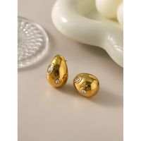 1 Pair Simple Style Classic Style Water Droplets Plating Inlay 316 Stainless Steel  Zircon 18K Gold Plated Ear Studs main image 5