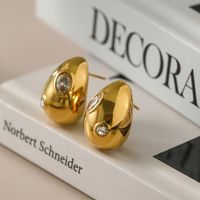 1 Pair Simple Style Classic Style Water Droplets Plating Inlay 316 Stainless Steel  Zircon 18K Gold Plated Ear Studs main image 1