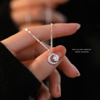 Sterling Silver Elegant Simple Style GRA Certificate Plating Moon Moissanite Zircon Pendant Necklace main image 1