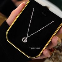 Sterling Silver Elegant Simple Style GRA Certificate Plating Moon Moissanite Zircon Pendant Necklace main image 4
