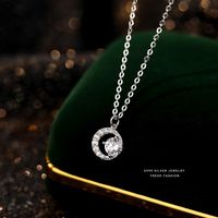 Sterling Silver Elegant Simple Style GRA Certificate Plating Moon Moissanite Zircon Pendant Necklace main image 3