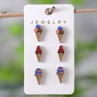 3 Pairs Retro Ice Cream Doll Windmill Wood Ear Studs sku image 10