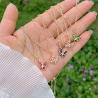 Wholesale Simple Style Classic Style Shiny Butterfly Copper Inlay 18K Gold Plated Zircon Pendant Necklace main image 1