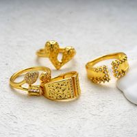 Copper Brass Gold Plated Elegant Vintage Style Luxurious Inlay Heart Shape Zircon Open Rings main image 3