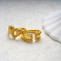 Copper Brass Gold Plated Elegant Vintage Style Luxurious Inlay Heart Shape Zircon Open Rings main image 5