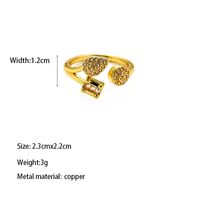 Copper Brass Gold Plated Elegant Vintage Style Luxurious Inlay Heart Shape Zircon Open Rings sku image 4