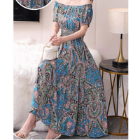 Frau Tee-Kleid Lässig Elegant Ferien Bootshals Elastische Taille Aushöhlen Kurzarm Blume Midi-Kleid Lässig Draussen Täglich main image 2