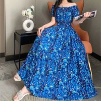 Women's Tea Dress Casual Elegant Vacation Boat Neck Elastic Waist Hollow Out Short Sleeve Flower Midi Dress Casual Outdoor Daily main image 3