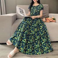 Women's Tea Dress Casual Elegant Vacation Boat Neck Elastic Waist Hollow Out Short Sleeve Flower Midi Dress Casual Outdoor Daily main image 4