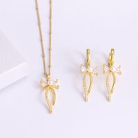 Copper 18K Gold Plated IG Style Sweet Plating Inlay Bow Knot Artificial Pearls Zircon Jewelry Set main image 1