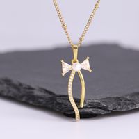 Copper 18K Gold Plated IG Style Sweet Plating Inlay Bow Knot Artificial Pearls Zircon Jewelry Set main image 8