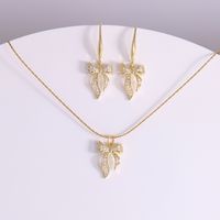Copper 18K Gold Plated IG Style Sweet Plating Inlay Bow Knot Artificial Pearls Zircon Jewelry Set main image 4