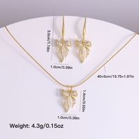 Copper 18K Gold Plated IG Style Sweet Plating Inlay Bow Knot Artificial Pearls Zircon Jewelry Set main image 3