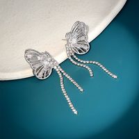 1 Pair IG Style Exaggerated Simple Style Butterfly Hollow Out Inlay Artificial Pearl Copper Zircon Drop Earrings sku image 5