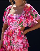 Women's Regular Dress Vacation Square Neck Ruffles Short Sleeve Ditsy Floral Maxi Long Dress Holiday Beach main image 5