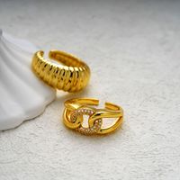 Copper Gold Plated Classical Retro Luxurious Plating Solid Color Zircon Open Rings main image 3