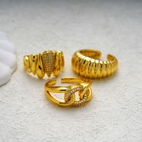 Copper Gold Plated Classical Retro Luxurious Plating Solid Color Zircon Open Rings main image 4