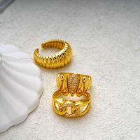 Copper Gold Plated Classical Retro Luxurious Plating Solid Color Zircon Open Rings main image 5