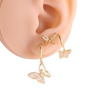 Juego De 3 Piezas Elegante Brillante Mariposa Enchapado Embutido Cobre Circón Chapados en oro de 18k Pendientes De Gota main image 1