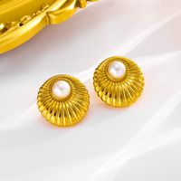304 Stainless Steel 18K Gold Plated Simple Style Classic Style Inlay Solid Color Artificial Pearls Earrings Necklace main image 3