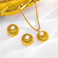 304 Stainless Steel 18K Gold Plated Simple Style Classic Style Inlay Solid Color Artificial Pearls Earrings Necklace main image 7