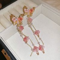 1 Pair Sweet Flower Butterfly Inlay Alloy Crystal Drop Earrings sku image 1