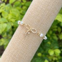 Wholesale Jewelry Sweet Simple Style Classic Style Bow Knot Artificial Pearl Copper Artificial Pearls Copper Zircon 18K Gold Plated Plating Inlay Bracelets sku image 4