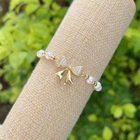 Wholesale Jewelry Sweet Simple Style Classic Style Bow Knot Artificial Pearl Copper Artificial Pearls Copper Zircon 18K Gold Plated Plating Inlay Bracelets sku image 5