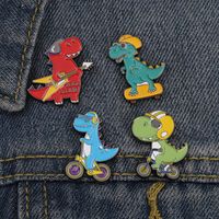 Cartoon Style Cute Cowboy Style Guitar Dinosaur Bicycle Alloy Stamping Stoving Varnish Plating Unisex Brooches main image 3