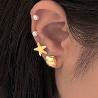 1 Set Simple Style Classic Style Starfish Inlay Zinc Alloy Pearl Ear Studs main image 1