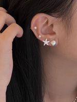 1 Set Simple Style Classic Style Starfish Inlay Zinc Alloy Pearl Ear Studs main image 3