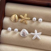1 Set Simple Style Classic Style Starfish Inlay Zinc Alloy Pearl Ear Studs main image 7