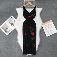 Women's Strap Dress Casual V Neck Embroidery Sleeveless Embroidery Maxi Long Dress Daily main image 1