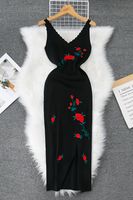 Women's Strap Dress Casual V Neck Embroidery Sleeveless Embroidery Maxi Long Dress Daily main image 3