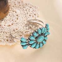 Wholesale Jewelry Hip-Hop Retro Cool Style Flower Alloy Turquoise Inlay Bangle sku image 1