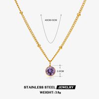 316 Stainless Steel  18K Gold Plated Simple Style Classic Style Plating Inlay Solid Color Artificial Rhinestones Pendant Necklace sku image 6