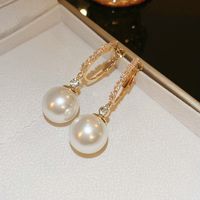 1 Pair Elegant Round Inlay Copper Pearl Zircon Drop Earrings sku image 1