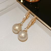 1 Pair Elegant Round Inlay Copper Pearl Zircon Drop Earrings sku image 2